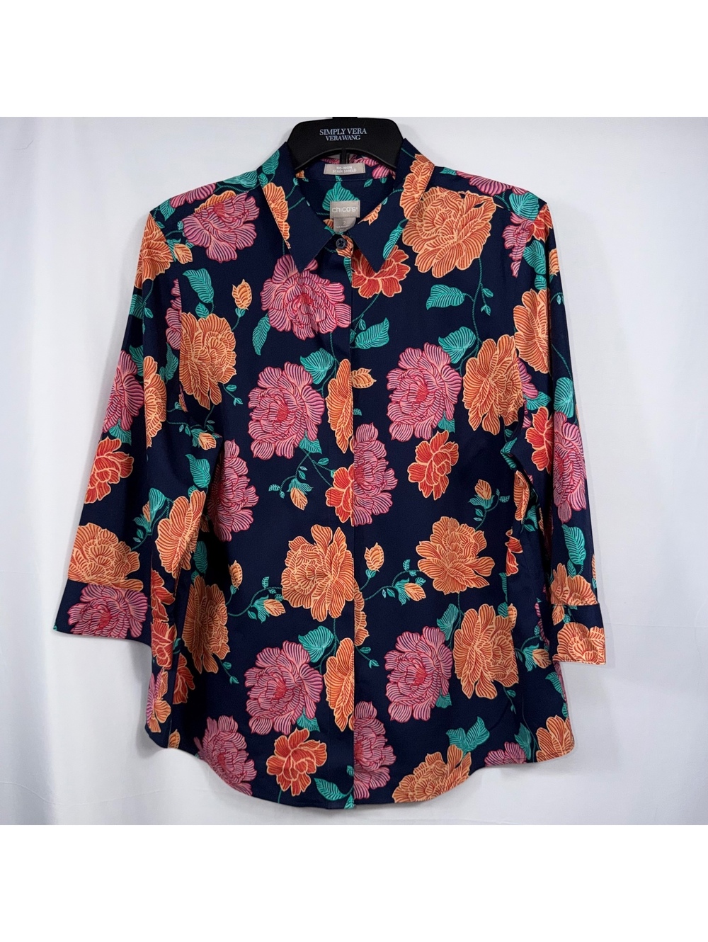 Chico’s Size 2 Floral No-Iron Button Down Shirt